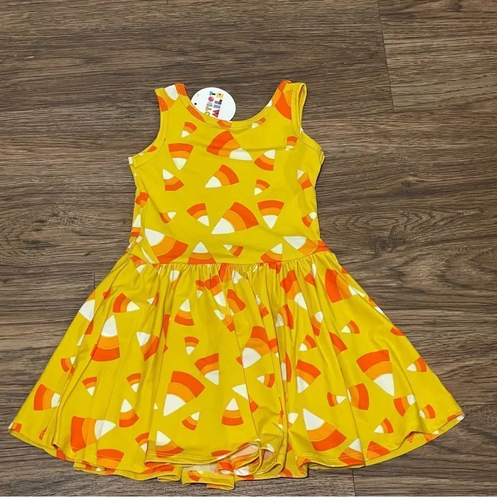 NWT Dot Dot Smile Candy Corn Twirl Sleeveless Dress Orange White Gold Size 2T